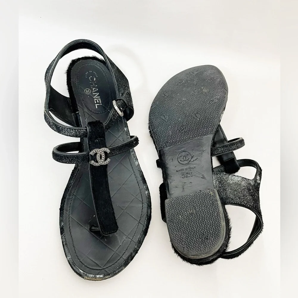 Chanel Calfskin Pony Hair CC Sandals